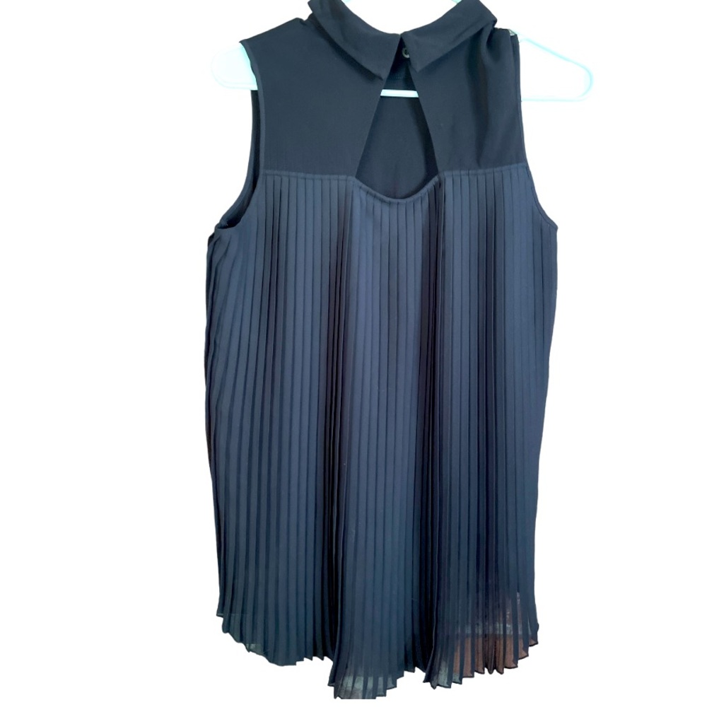 Etcetera Black Sleeveless Pleated Front‎ Tunic Blouse Top